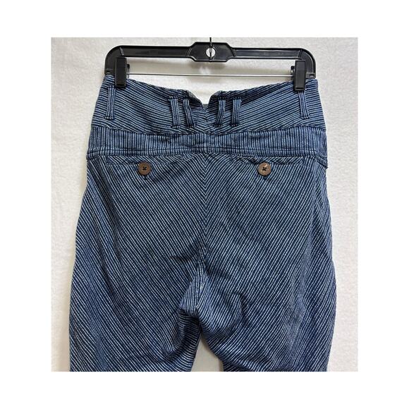 Free People Striped Pants 4 Blue White 100% Cotton High Rise Straight Leg Boho - Picture 6 of 9